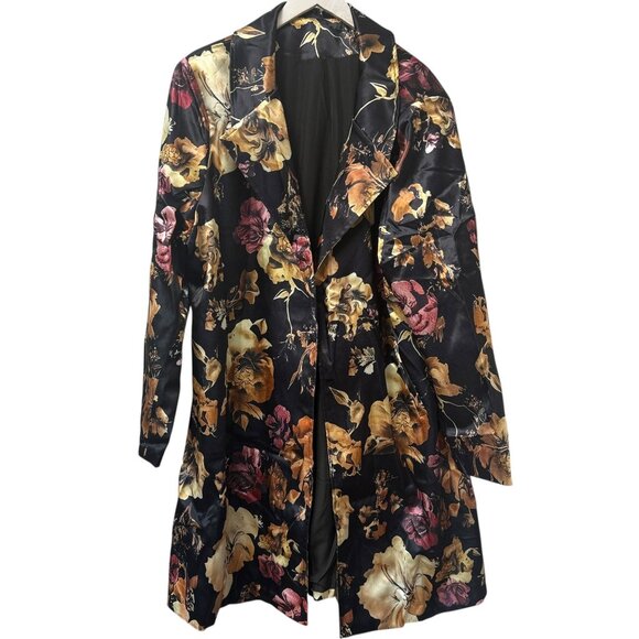 Autumn Floral Satin Evening Jacket Plus Size 5XL Black Duster Party Formal NWOT - Picture 2 of 7